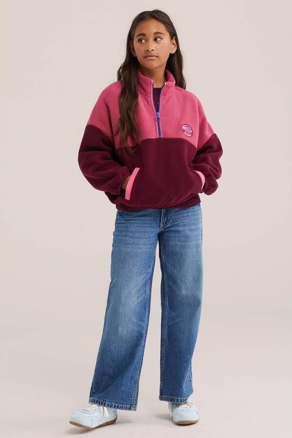 WE Fashion fleecetrui rood Meisjes Polyester Opstaande kraag Effen - Foto 3