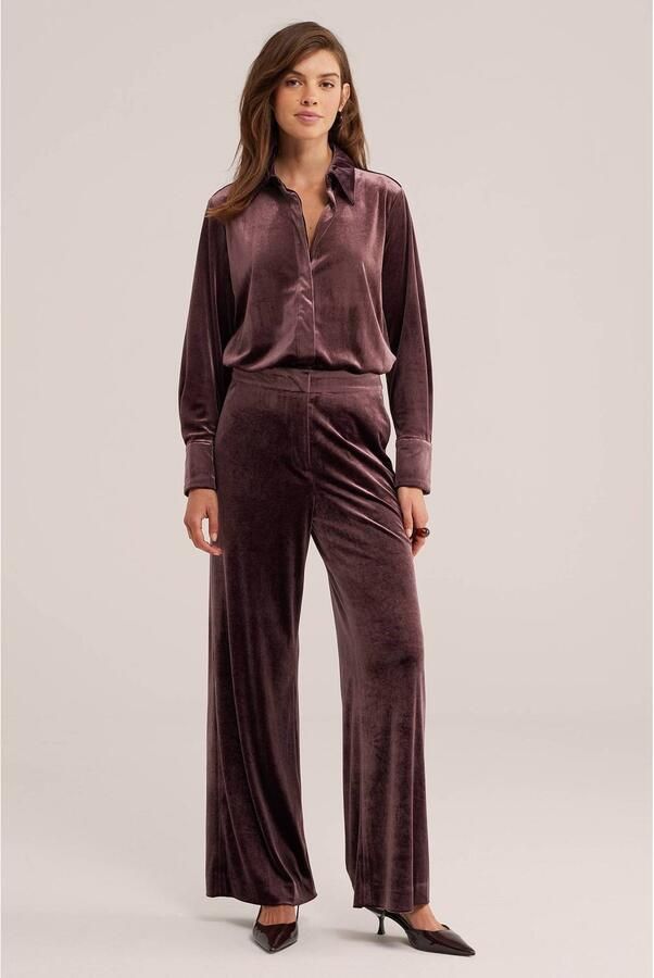 WE Fashion fluwelen blouse aubergine - Foto 3