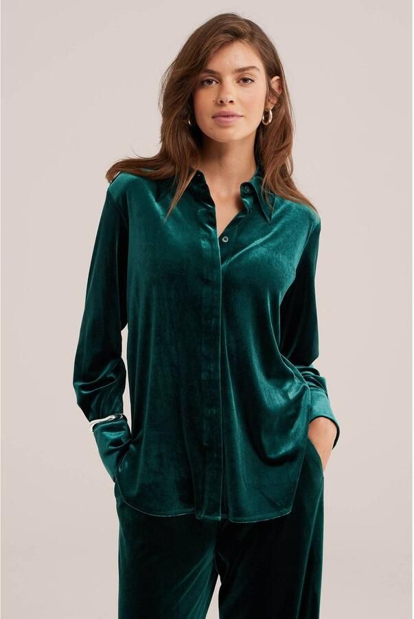 WE Fashion fluwelen blouse donkergroen