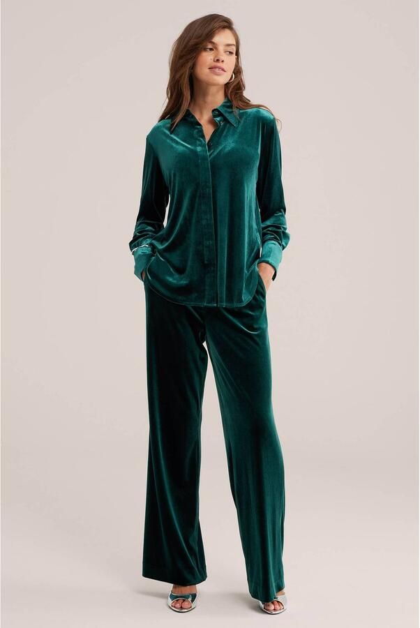 WE Fashion fluwelen blouse donkergroen - Foto 2