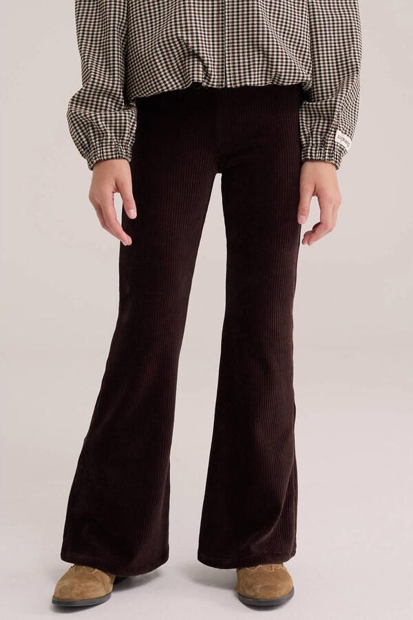 WE Fashion fluwelen flared broek donkerbruin