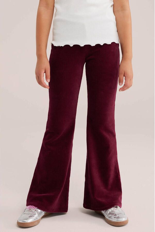 WE Fashion fluwelen flared broek donkerrood