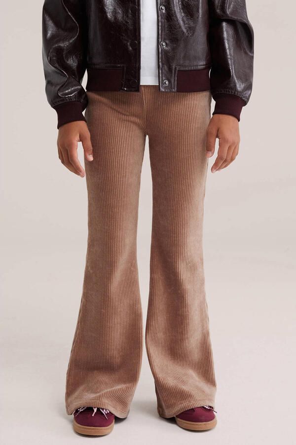 WE Fashion fluwelen flared broek lichtbruin