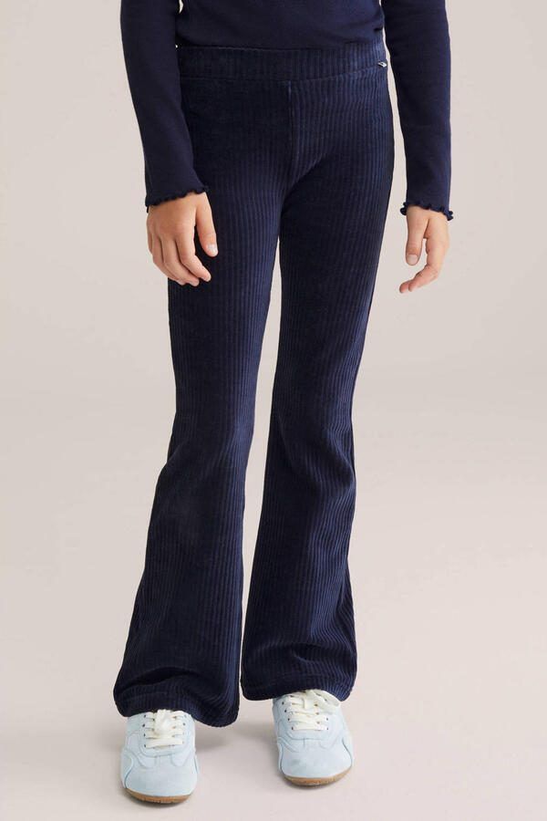 WE Fashion velours flared broek donkerblauw Effen 104 - Foto 2