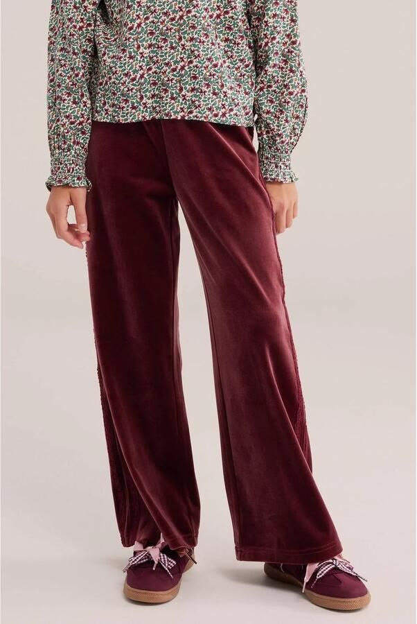 WE Fashion fluwelen loose fit casual broek donkerrood