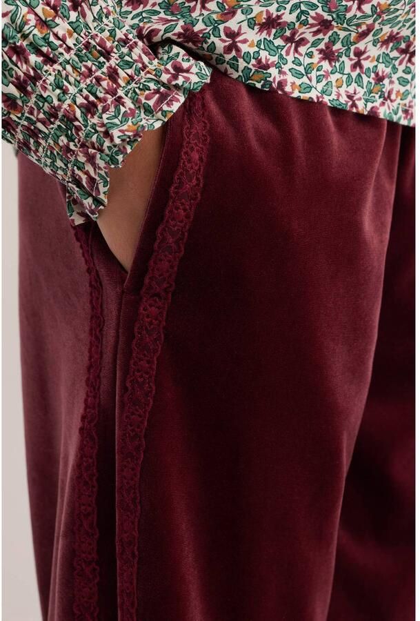 WE Fashion fluwelen loose fit casual broek donkerrood - Foto 2