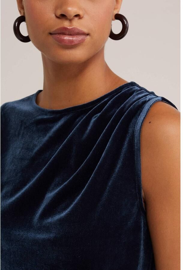 WE Fashion fluwelen top met plooien donkerblauw - Foto 2