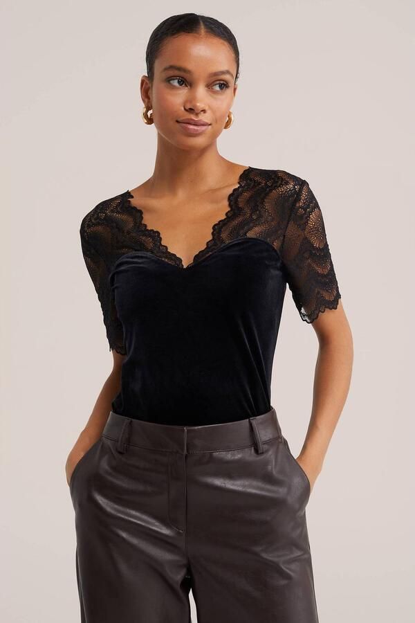 WE Fashion fluwelen top zwart