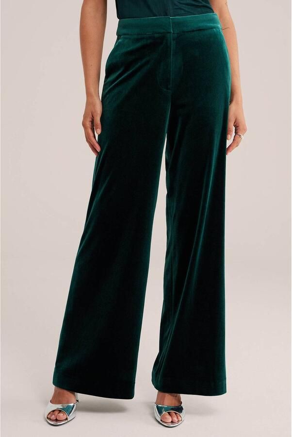 WE Fashion fluwelen wide leg broek donkergroen