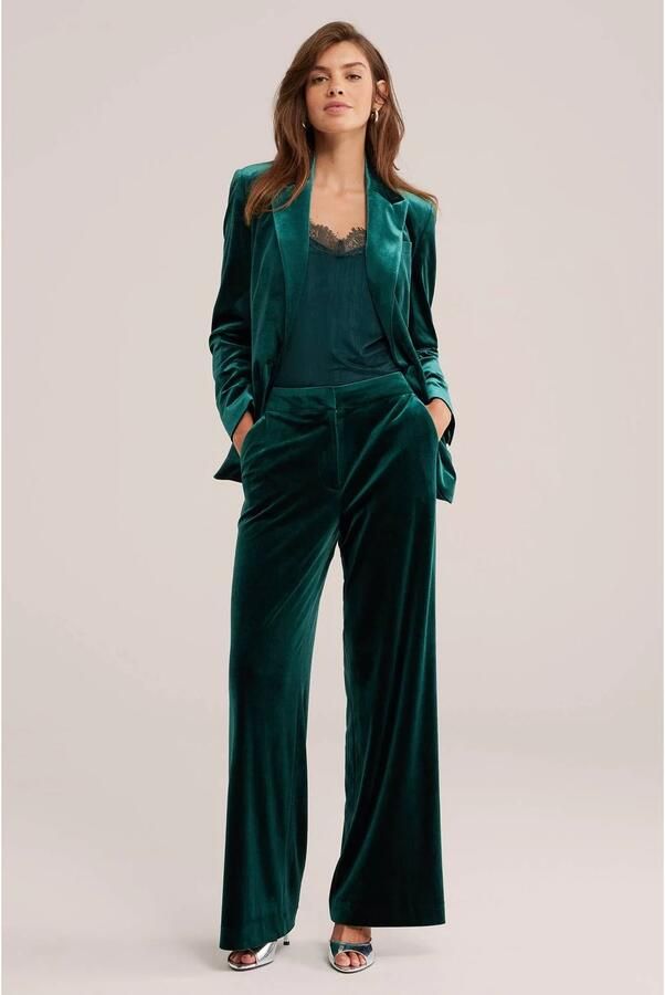 WE Fashion fluwelen wide leg broek donkergroen - Foto 2