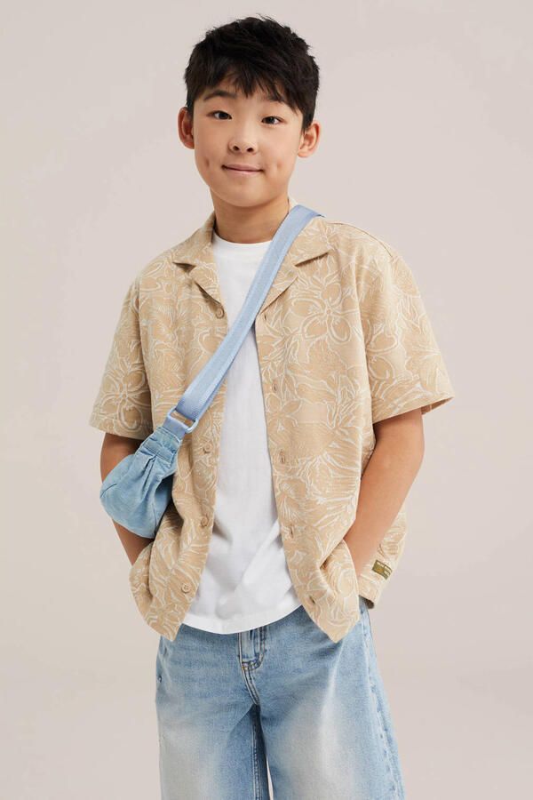 WE Fashion gebloemd casual overhemd zand