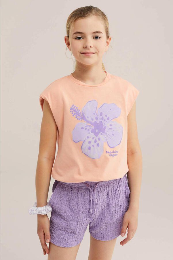 WE Fashion gebloemd T-shirt oranje