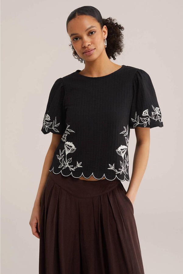 WE Fashion gebloemd T-shirt zwart