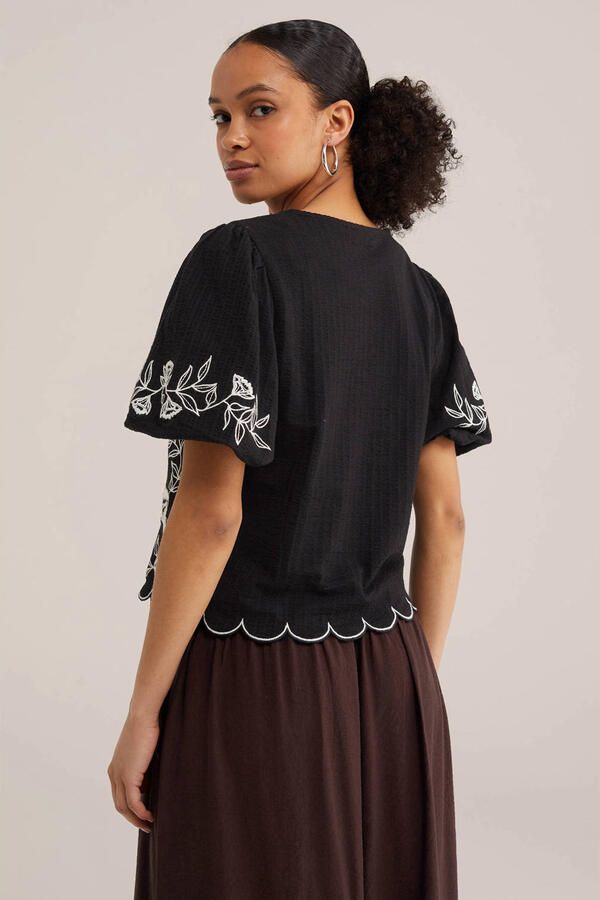 WE Fashion gebloemd T-shirt zwart - Foto 2