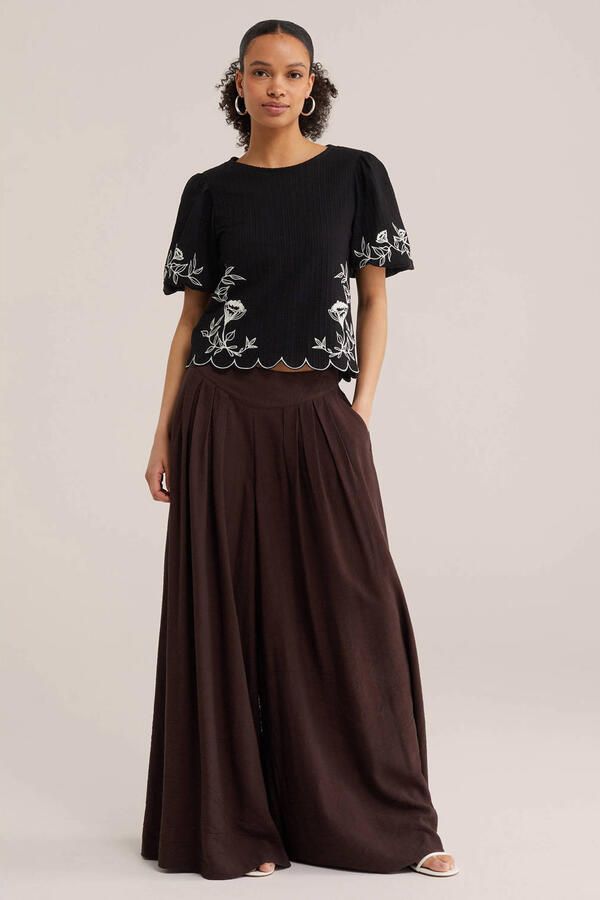 WE Fashion gebloemd T-shirt zwart - Foto 3