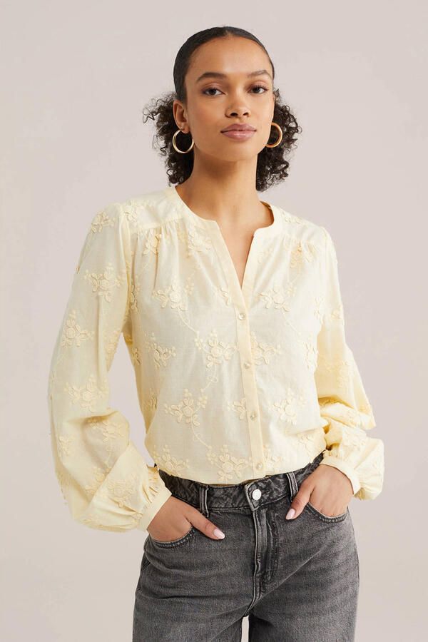 WE Fashion gebloemde blouse lichtgeel