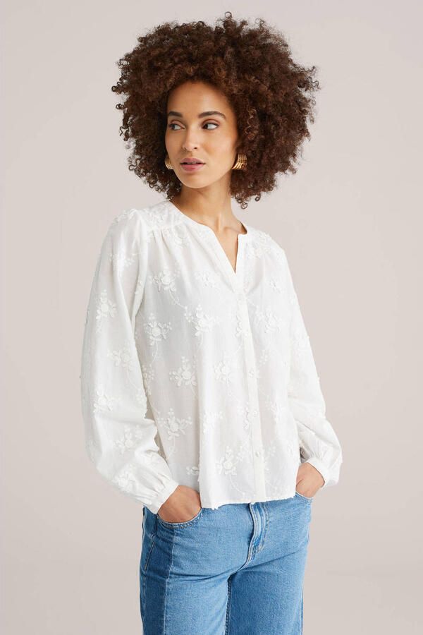 WE Fashion gebloemde blouse wit broderie