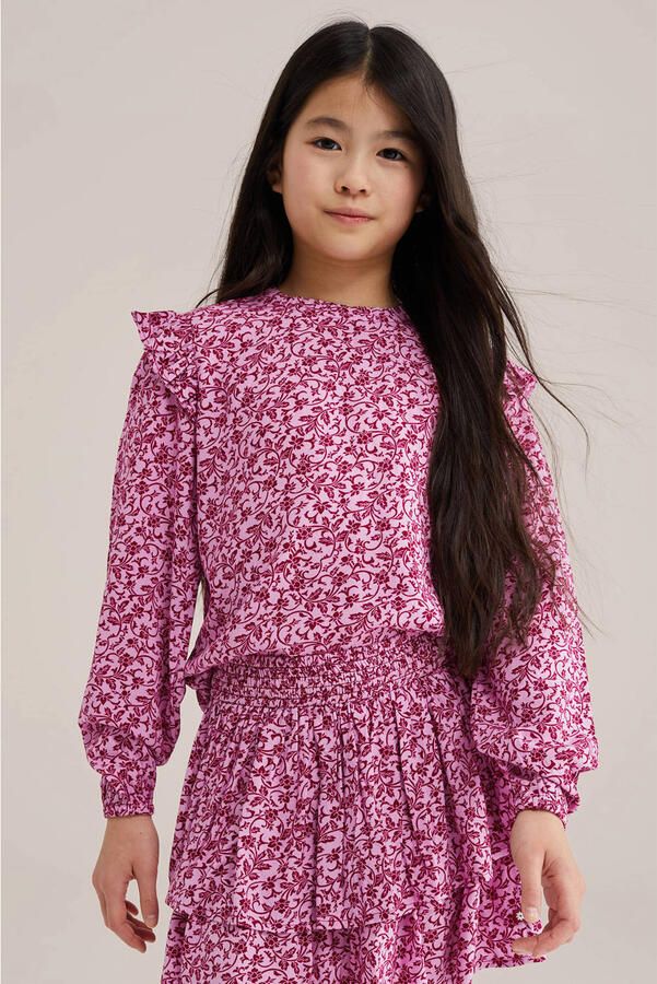 WE Fashion gebloemde blousetop roze