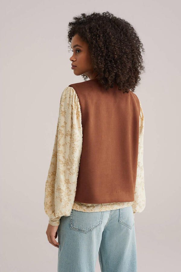 WE Fashion gebloemde gilet bruin - Foto 3