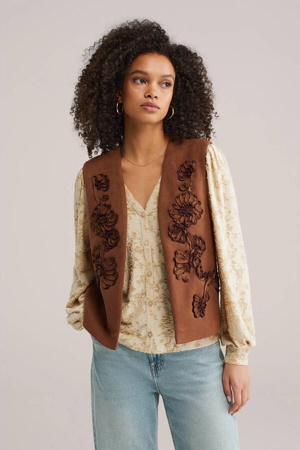 WE Fashion gebloemde gilet bruin