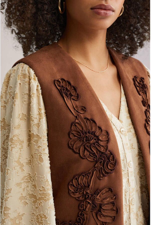 WE Fashion gebloemde gilet bruin - Foto 2