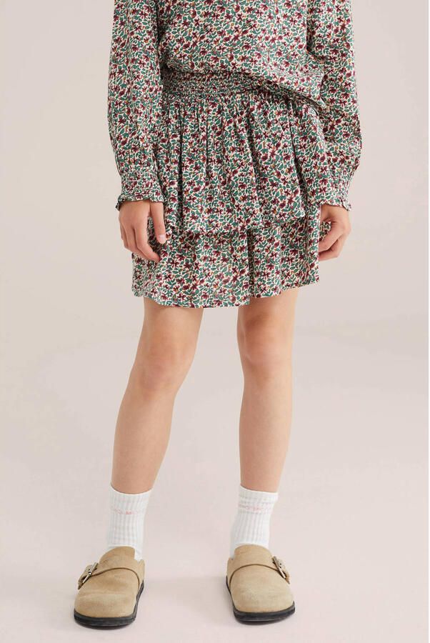 WE Fashion gebloemde korte rok met ruches ecru