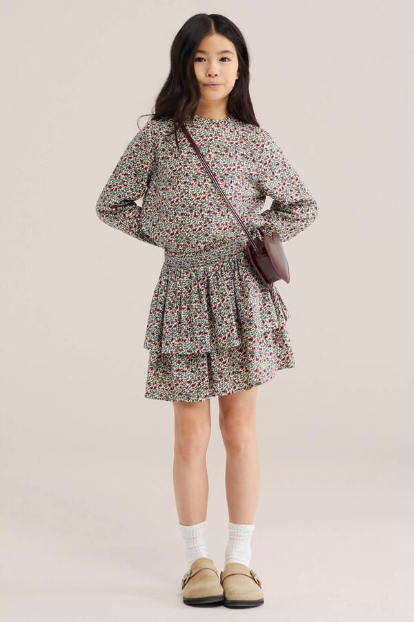 WE Fashion gebloemde korte rok met ruches ecru - Foto 3