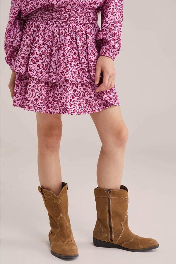 WE Fashion gebloemde midi rok strokenrok roze