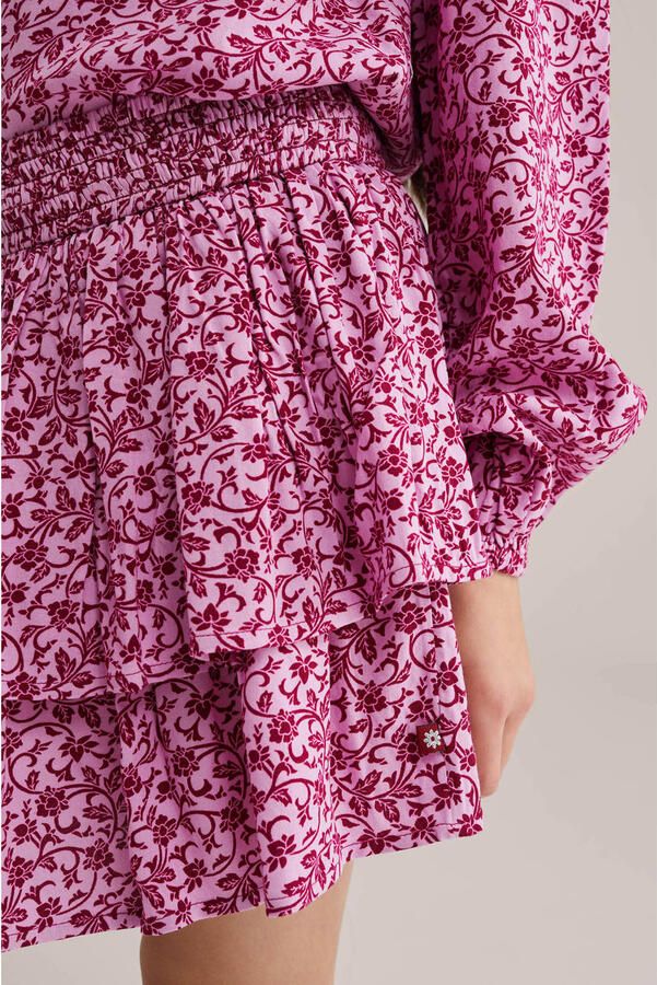 WE Fashion gebloemde midi rok strokenrok roze - Foto 2