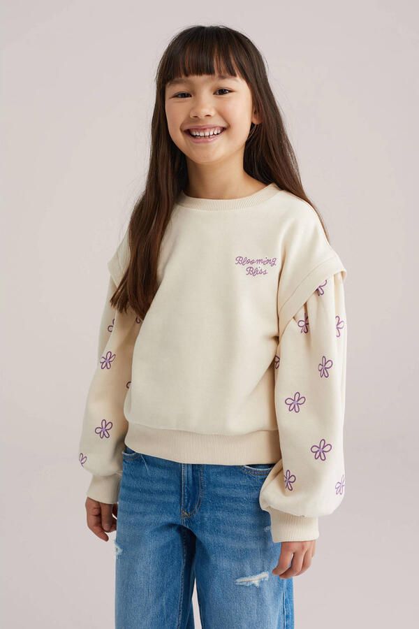 WE Fashion gebloemde sweater beige
