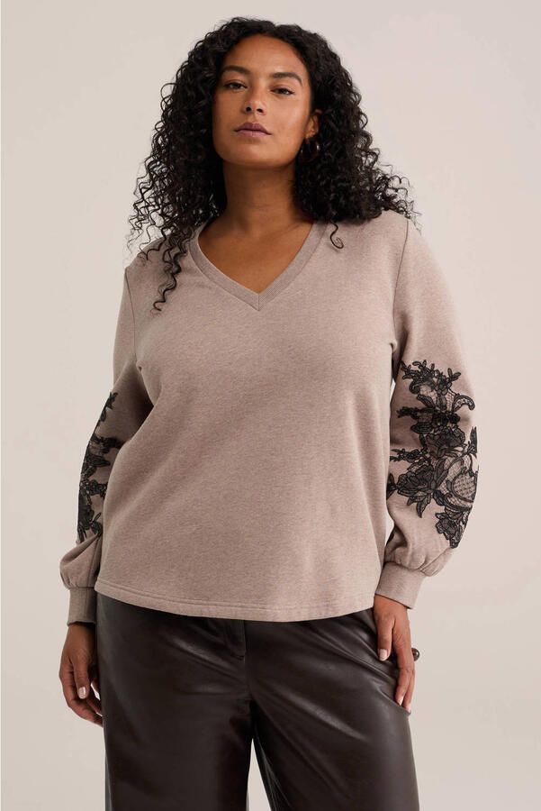 WE Fashion Curve gebloemde sweater beige