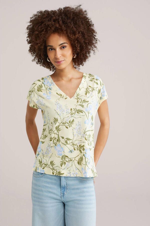 WE Fashion gebloemde T-shirt lichtgeel