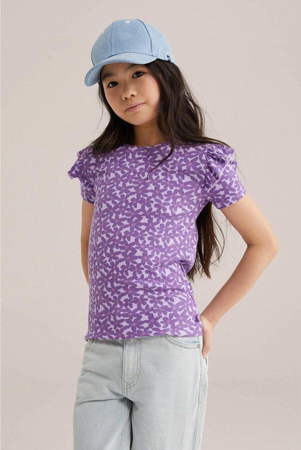 WE Fashion gebloemde T-shirt paars