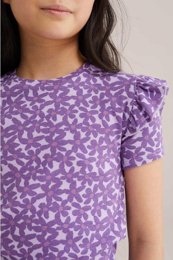 WE Fashion gebloemde T-shirt paars - Foto 2