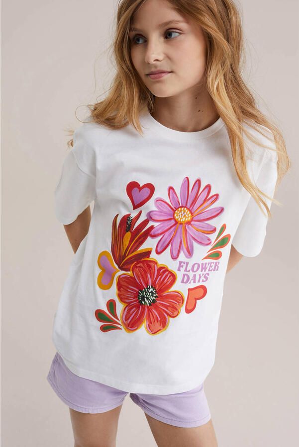 WE Fashion gebloemde T-shirt wit