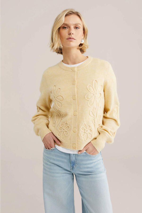 WE Fashion gebloemde vest lichtgeel