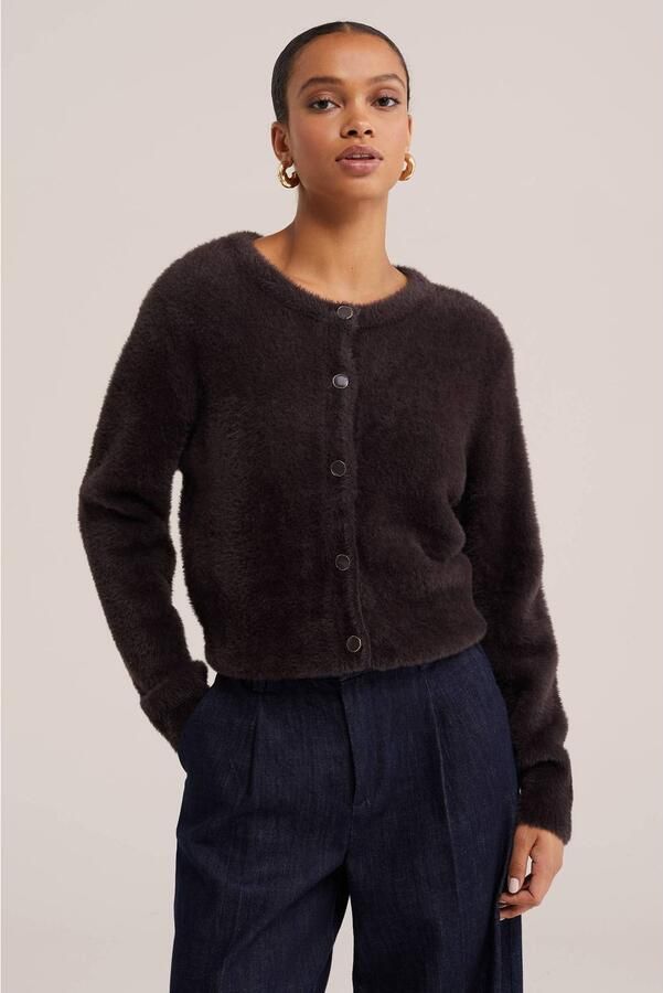 WE Fashion gebreid vest donkerbruin