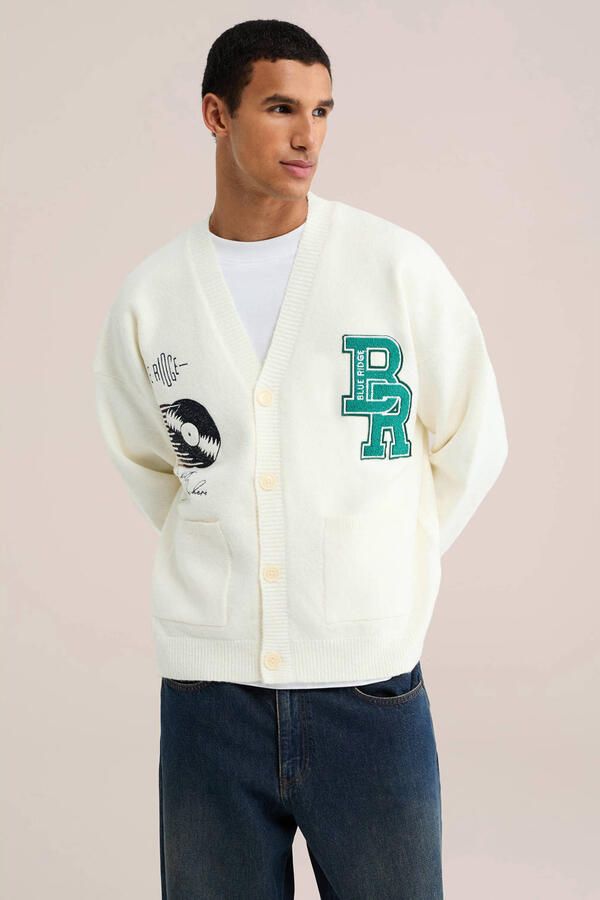 WE Fashion gebreid vest met borduursels eggshell