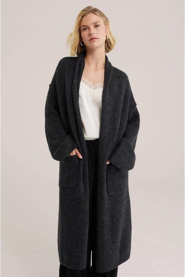 WE Fashion gebreid vest met wol antraciet