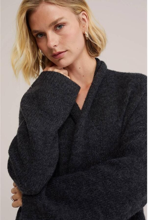 WE Fashion gebreid vest met wol antraciet - Foto 2