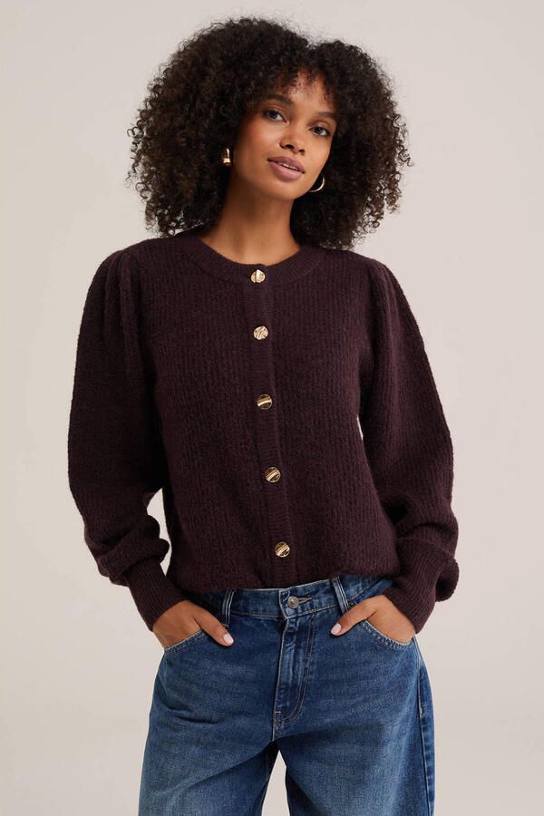WE Fashion gebreid vest met wol aubergine