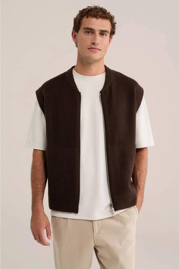 WE Fashion gebreid vest met wol donkerbruin