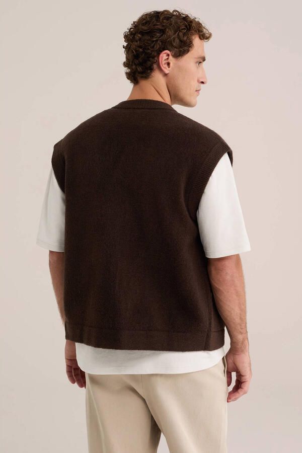 WE Fashion gebreid vest met wol donkerbruin - Foto 3