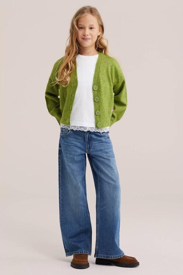WE Fashion gebreid vest met wol groen Meisjes Polyester V-hals Effen - Foto 3