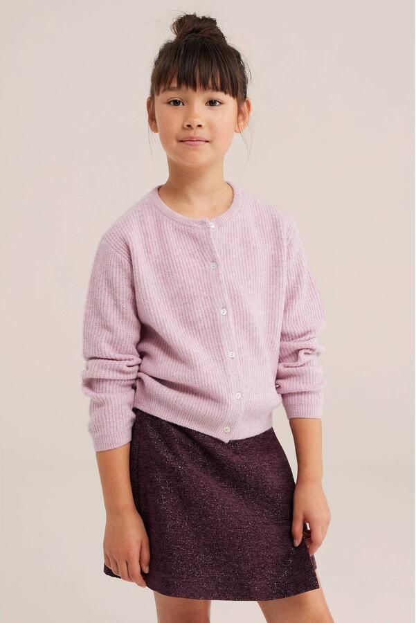 WE Fashion gebreid vest met wol lichtroze Meisjes Polyester Ronde hals