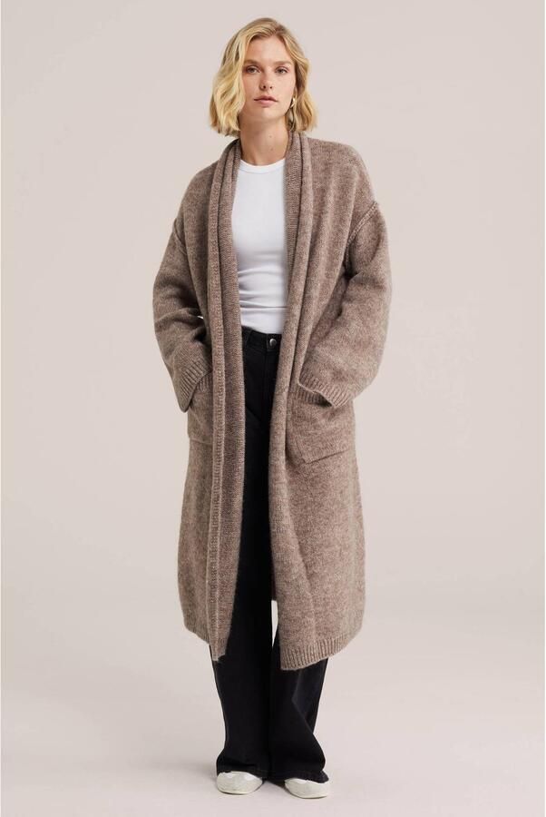 WE Fashion gebreid vest met wol taupe