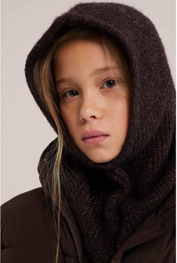WE Fashion gebreide balaclava met lurex donkerbruin - Foto 3