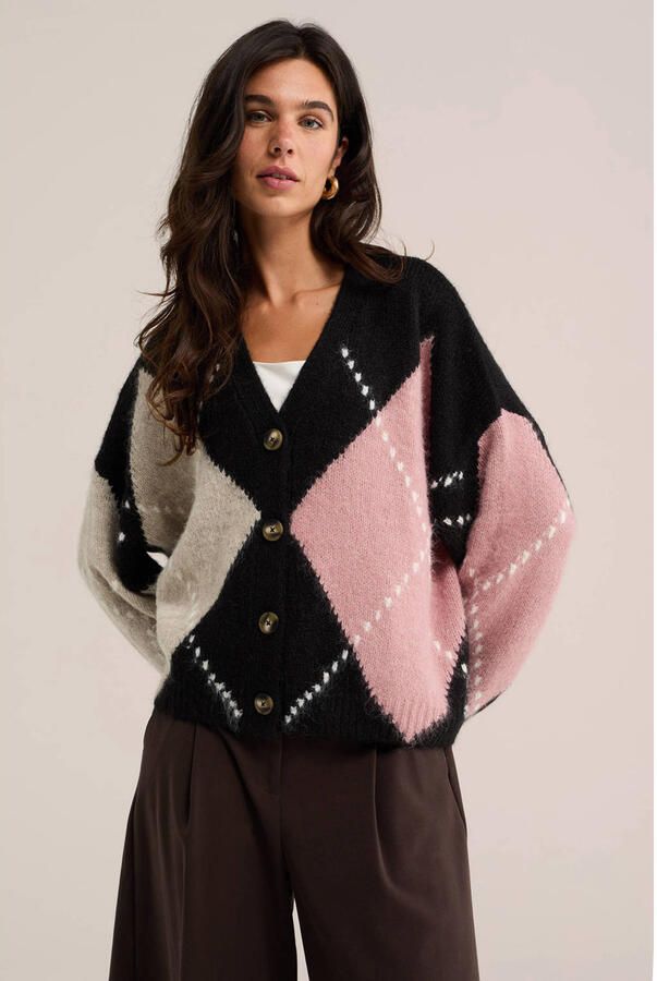 WE Fashion gebreid geruit vest met wol bruin
