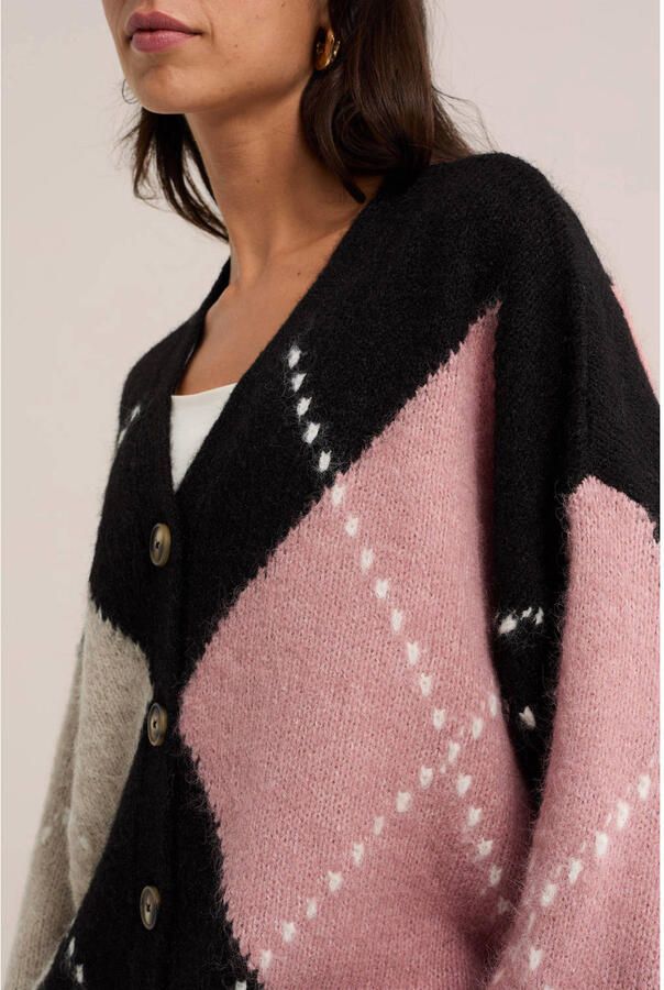 WE Fashion gebreid geruit vest met wol bruin - Foto 2