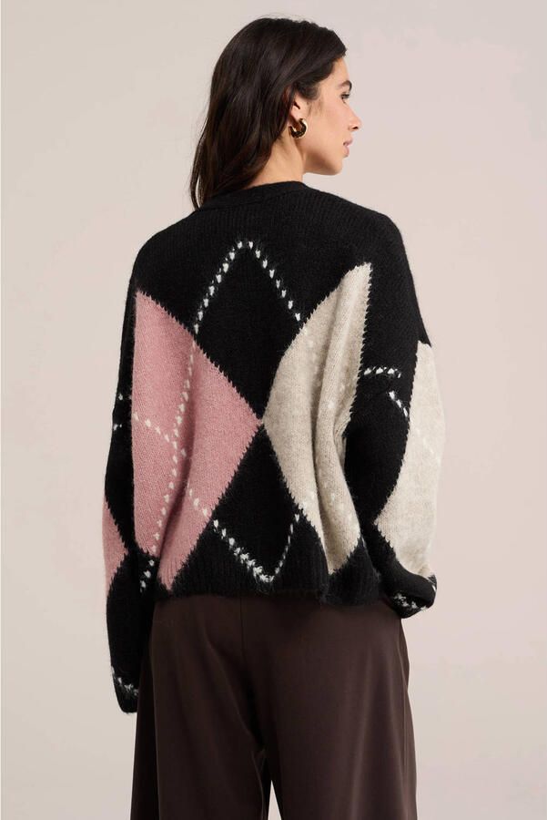 WE Fashion gebreid geruit vest met wol bruin - Foto 3